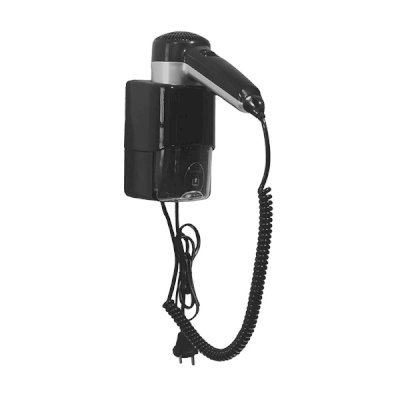 HAIR DRYER W / PLUG & SHAVER SOCKET, BLACK