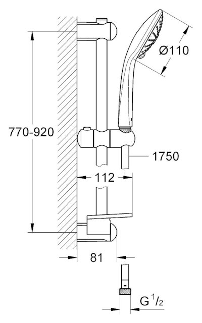 Euphoria 110 Massage Shower Rail Set in Brushed Warm Sunset