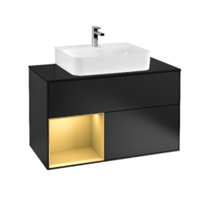 Finion Vanity Unit for Washbasin with Left Gold Shelf