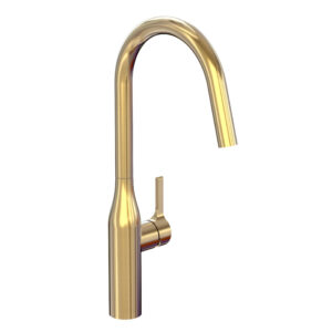 Power Single lever High-spout Kitchen Mixer 1/2″ flexible hoses Gold